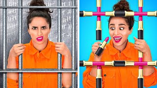 HOW TO BRING MAKEUP TO JAIL  Cool Ideas To Makeup Anything Anywhere by 123 GO [upl. by Denby]