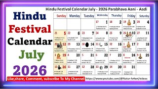 Hindu Festival Calendar July  2026 Parabhava Aani  Aadi [upl. by Ddahc624]