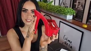 Rose Tries Transparent Red 6 Inch High Heel Platform Mule Slide On Shoes With Black Stockings [upl. by Nner]