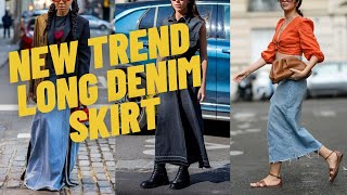 New Trend Long Denim Skirt Outfits How to Wear MaxiMidi Denim Skirt and Inspiration Ideas [upl. by Kampmann213]