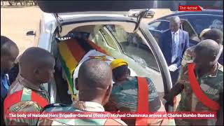 The body of national hero BrigGen Rtd Michael Chaminuka arrived at Charles Gumbo Barracks [upl. by Eentihw]