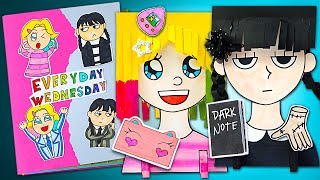 School Time With Wednesday Rainbow VS Black Playbook  FUN DIY 🕸️🦄 [upl. by Wang]