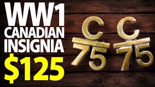 125  WW1 Canadian 75th Battalion C Bar 75 Collars Insignia Pair  Military Antiques Toronto [upl. by Itra92]