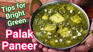 Restaurant Style Palak Paneer Curry  5 Basic Tips to Get Dark Green Colored Creamy Palak Paneer [upl. by Aivatnwahs]