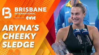 Sabalenka steals the show with hilarious runnersup speech  Brisbane International  WWOS [upl. by Eelana]