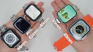 Apple Watch Size Comparison on Wrist 40mm vs 41mm vs 44mm vs 45mm 49mm [upl. by Rebna]