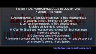 Sourate 1  ALFATIHA OUVERTURE Coran récité en français seulement mp3  wwwveritedroiturefr [upl. by Ramaj520]