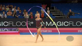 Yana KUDRYAVTSEVA RUS 2015 Rhythmic Worlds Stuttgart  Qualifications Ribbon [upl. by Leeann]