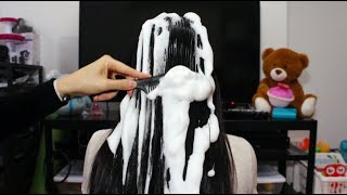 ASMR BINAURAL EPIC MOUSSE HAIRPLAY Applying  Combing Mousse Through the Hair FOAMY HAIR SOUNDS [upl. by Ymmik667]