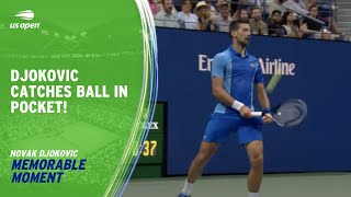 Novak Djokovic Catches Tennis Ball in his Pocket  2023 US Open [upl. by Dewitt592]