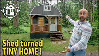 He bought a shed amp made a luxury Tiny Home TOUR  COSTS [upl. by Seftton]