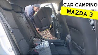 How to fold seat backs COMPLETELY flat in a Mazda 3 for car camping [upl. by Liss]