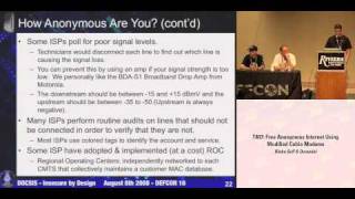 DEFCON 16 Free Anonymous Internet Using Modified Cable Modems [upl. by Jaquelin]