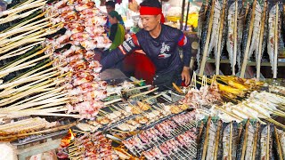 Massive street food amp market food tour Cambodian countryside food tour [upl. by Enej]