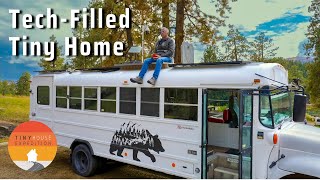 He built a 35k TechFilled Tiny Home Skoolie to live a full life [upl. by Nalyt]