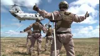 Marines Practice Special Insertion And Extraction From A CH46 Sea Knight Helicopter [upl. by Ihab]