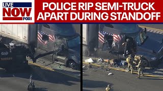 Wild police chase Semitruck ripped apart during standoff near Houston TX  LiveNOW from FOX [upl. by Garold]