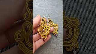 Golden Earrings Bead Embroidered Earrings beadwork handmade soutache earrings [upl. by Wendell661]