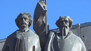 Monument of Saint Cyril and Methodius  Creators of the Glagolitic Alphabet Dobrich Bulgaria [upl. by Angelle]