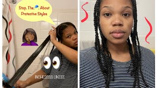 Stop Lying About Protective Styles  Tips for Length Retention  DIY Box Braids on Natural Hair [upl. by Ahtiekal]