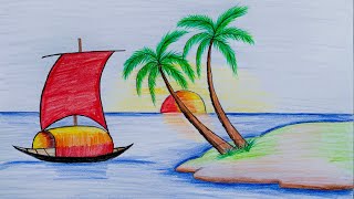 Scenery Drawing Easy And Beautiful With Watercolour  How to Draw Watercolour Painting [upl. by Siednarb]