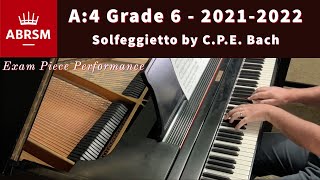 ABRSM Grade 6  Piano Exam Piece A4 20212022  quotSolfeggiettoquot by CPE Bach [upl. by Hanavas]