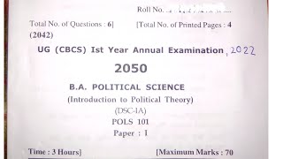 BA  1st year political science  DSC  POLS 101  Question paper 2022 Hpu [upl. by Jeffries]