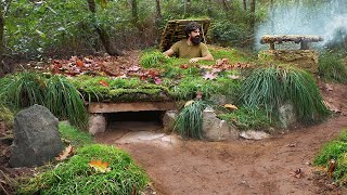 Building permanent hidden stone shelter to survive  Bushcraft amp Stonecraft secret access tunnel [upl. by Kevon]