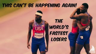 The most EMBARRASSING Olympic race EVER  What really went WRONG with USAs 4x100M relay [upl. by Aerdnaek]