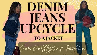 Turn Your Old Denim Jeans Into A Stylish Jacket Upcycle DIY Tutorial  thrift flip [upl. by Onitsuj]