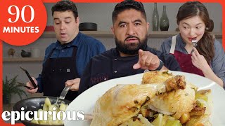 3 Chefs Try to Make Roast Chicken Dinner with No Recipe in 90 Minutes  Epicurious [upl. by Gav12]