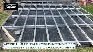 Eine aufgeständerte Terrasse WPC Dielen auf einem Aluminiumsystem mit Punktfundamente verlegen [upl. by Assenaj]