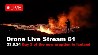 LIVE 23824 Day 2 New volcano eruption in Iceland drone live stream [upl. by Pournaras958]