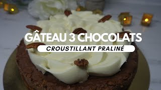 Gâteau 3 chocolats croustillant pécan facile et rapide [upl. by Elleinod]