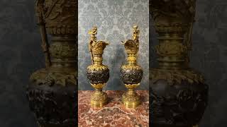 Pair of Renaissance style French patinated bronze ewers [upl. by Nyrrad]