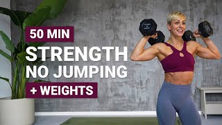 50 MIN FULL BODY STRENGTH WORKOUT  NO JUMPING  Dumbbells  Weights  Low Impact  With Repeat [upl. by Namron]