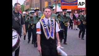 NORTHERN IRELAND ORANGEMEN STAGE MARCH IN BELFAST [upl. by Tiena374]