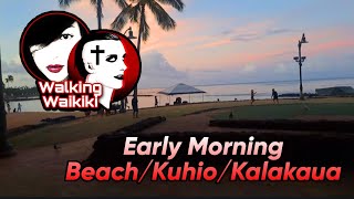 Early Morning Beach  Kuhio  Kalakaua  Walking Waikiki hawaii honolulu [upl. by Buckie]