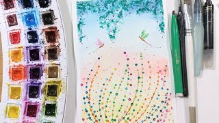 Pintura em Aquarela de um Jardim Floral com Libélulas [upl. by Genie]