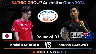 Kodai NARAOKA JPN vs Karono KARONO AUS  Australian Open 2024 Badminton [upl. by Nilra]