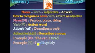 الدرس الثالث  noun verb adverb adjective Lesson 3 [upl. by Oihsoy958]