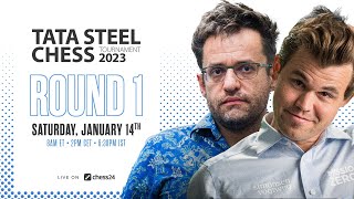 Tata Steel Chess 2023  Round 1  Commentary by Laurent Fressinet amp Peter Svidler [upl. by Oiramed]