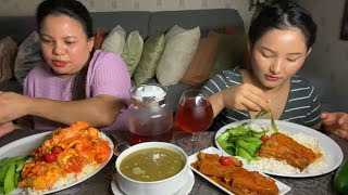 Pork gravy डलो पहेलो दाल eggs curry अकबरे mukbang [upl. by Akcirahs]