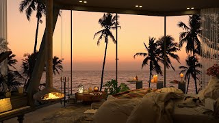 4K Summer Cozy Bedroom View of the Beach Sunset  Smooth Piano Jazz Music for Relaxing Chilling [upl. by Libby]