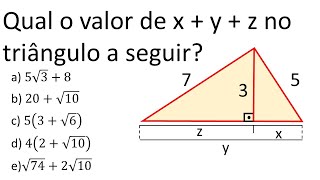 Trigonometria  Aula 3  2024  Pitágoras  Calcule o valor de x  y  z no triângulo a seguir [upl. by Sualkcin]