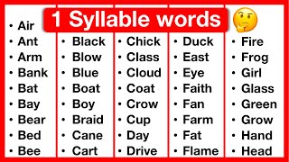 1 Syllable Word List 🤔  Syllables in English  Types of Syllables  Learn with examples [upl. by Eycal]