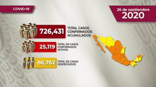 REPORTE DIARIO DE COVID19  26 DE SEPTIEMBRE [upl. by Gerhan]