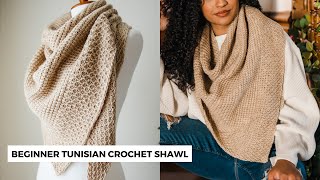 Tunisian Crochet Shawl for Beginners  FAST and EASY Make in a Weekend Lamia Wrap [upl. by Alrahc279]