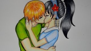 COMO DIBUJAR UNA PAREJA ANIME BESANDOSE DIBUJO DE AMOR [upl. by Cannell440]