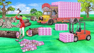 Wood Cutter Magical Money Tree Hindi Kahani Hindi Stories Jadui Money Truck Tree Funny Comedy Video [upl. by Bultman431]